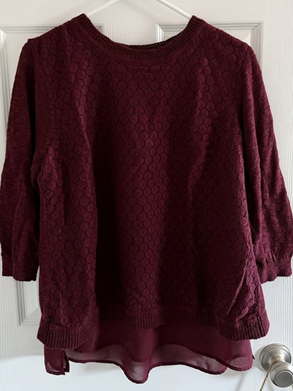 Christopher & Banks Women’s Maroon Layered Patterned Sweater Size Large